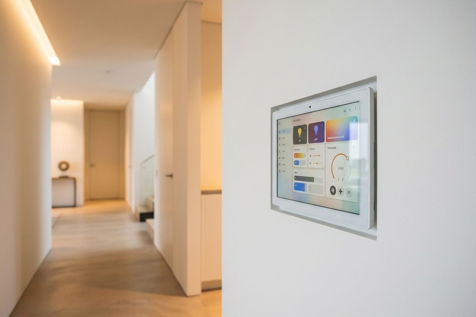 Smart-Home-Steuerpanel elegant in Wohnraum integriert